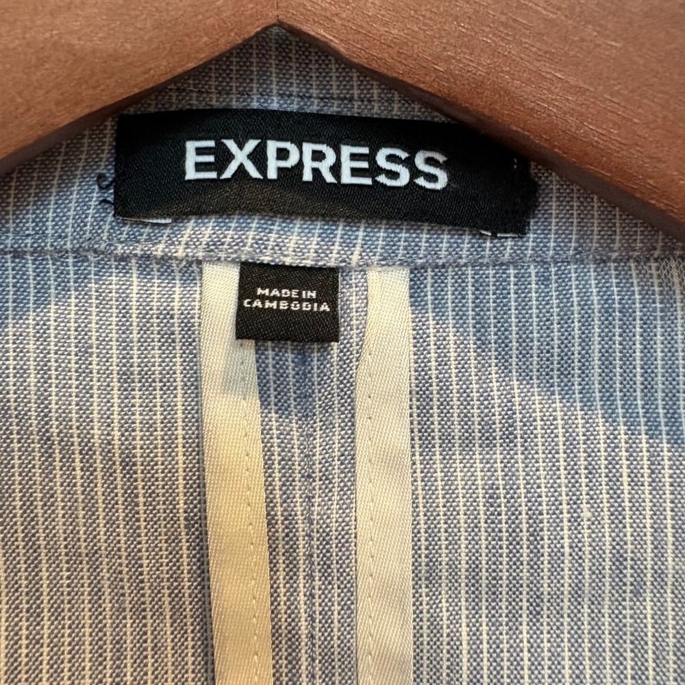 Linen Blend Blazer 44R Blue Striped Slim Fit Casual Jacket Express Lightweight - Picture 4 of 15